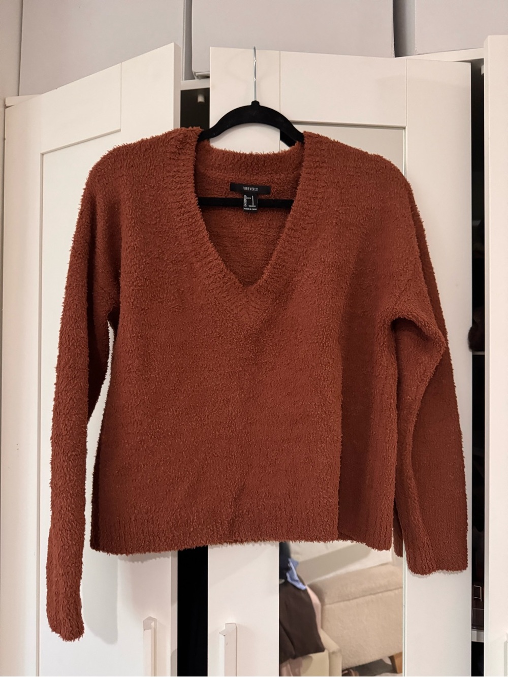 Forever 21 Women's V-Neck Sweater in Rust Brown